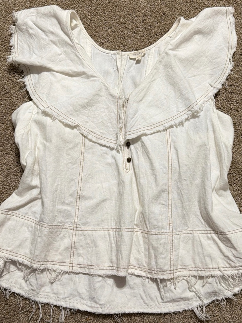 Anthropology Pilcro White Cotton Ruffle-Sleeve Peasant Top